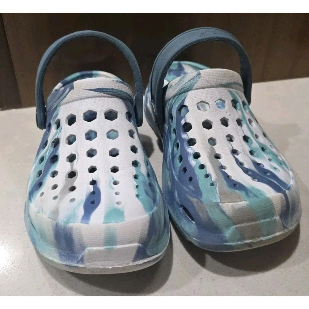 Joybees Kids Active Clog Marbled Rapids Blue EVA Foam Water Shoe Slip Ons 12/13